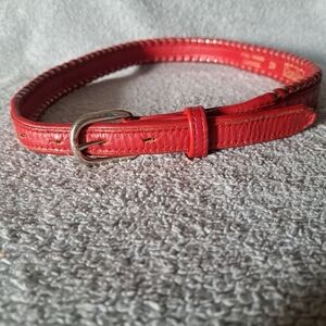 Vtg. Red DunDee Full Cowhide Leather Western Belt W/ Silver Whipstitch Sz 28 "